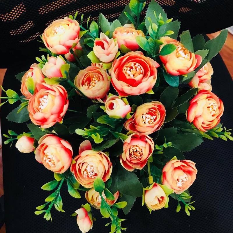 Hoa hồng lụa Piona phong cách châu Âu sang trọng, cành 6 bông nhỏ - Hoa giả cao cấp