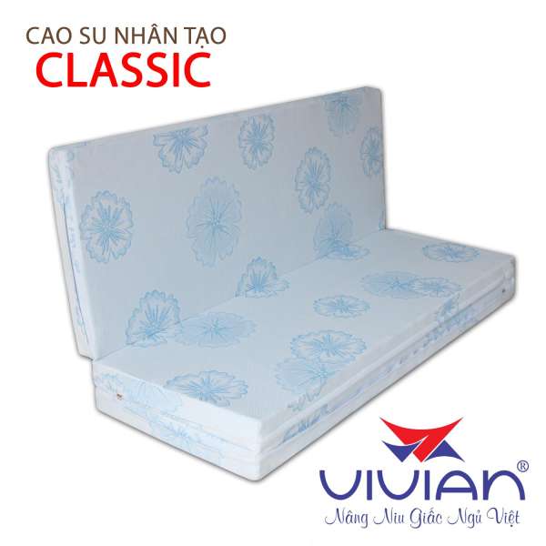 Nệm Cao Su Nhân Tạo Gấp 3 Classic VIVIAN (1.0 x 2.0 m) Nền Trắng Hoa Văn Màu Sắc Ngẫu Nhiên