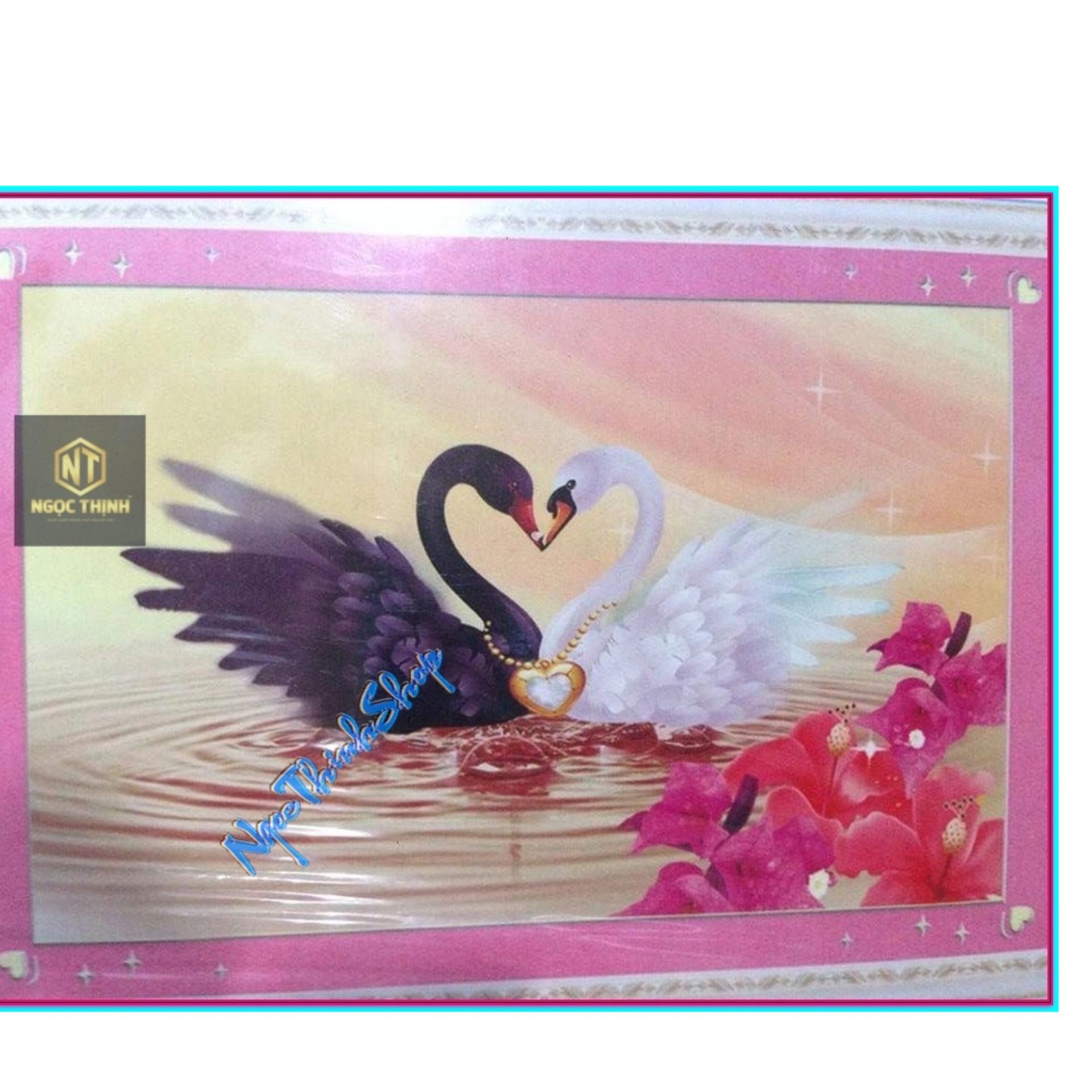 Tranh gắn đá H418 - Thiên nga (72x48)