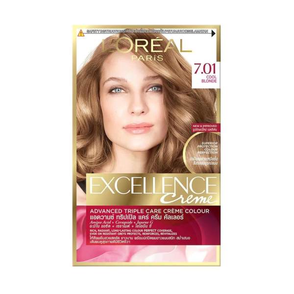 Thuốc nhuộm tóc Loreal Paris Excellence Creme #7.01 Cool Blonde Vàng sáng năng động - Tặng nón trùm tóc