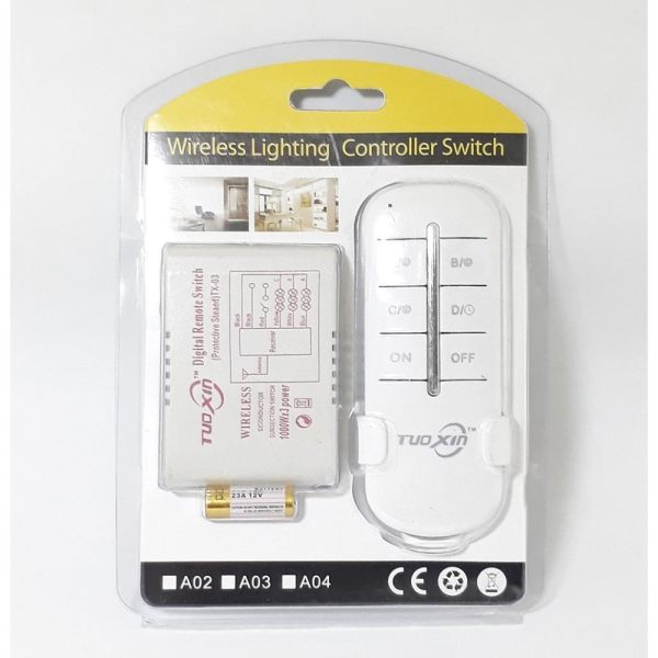 Bộ công tắc điều khiển từ xa 4 kênh 1000W, Remote phát sóng 50m Tuoxin TX04
