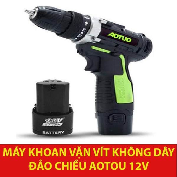 Máy khoan vặn vít không dây Aotuo 12V hai tốc độ có đảo chiều-Tặng kèm hộp nhựa bảo vệ, cục sạc