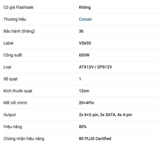 Nguồn CORSAIR VS650