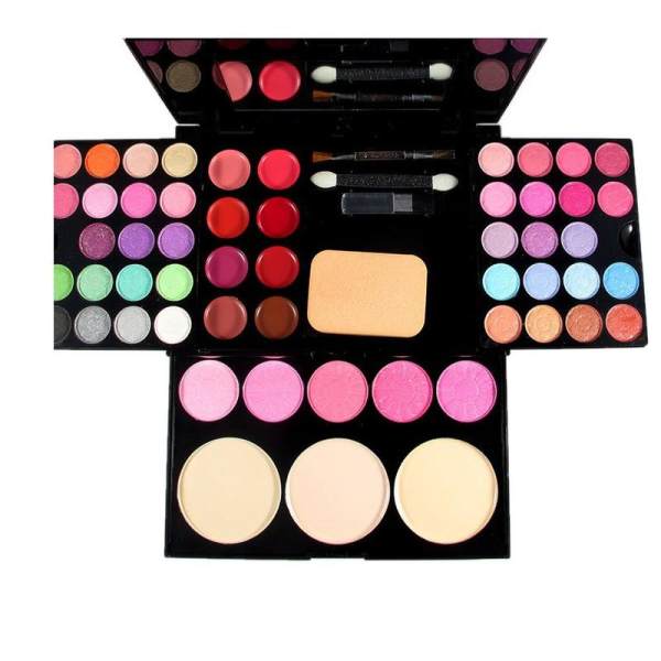 Bộ kit trang điểm 3 tầng gồm: 3 màu phấn nền, 4 phấn má hồng, 8 màu son môi và 24 màu mắt sắc đẹp
