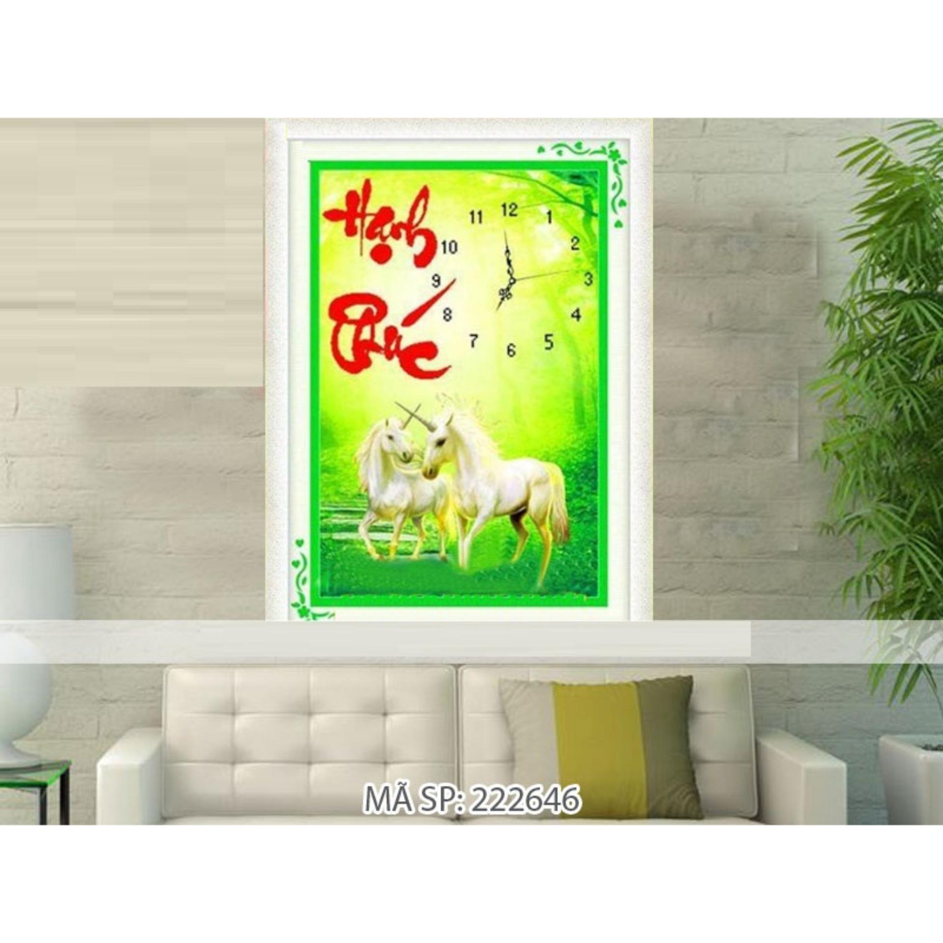 Tranh thêu đồng hồ đôi ngựa hạnh phúc DLH-222646