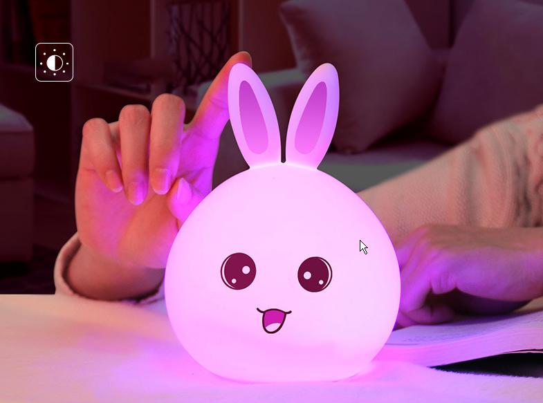 Đèn ngủ dễ thương hình thỏ (Led đổi màu) silicon dẻo cao cấp