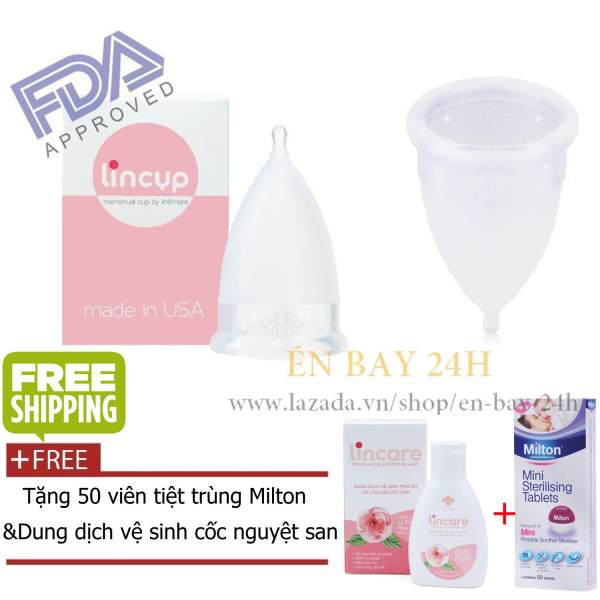 Cốc nguyệt san Lincup + Tặng 50 viên tiệt trùng + Cốc tiệt trùng + Túi vải