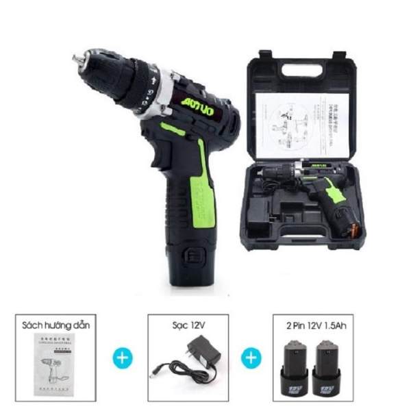 Máy khoan vặn vít không dây Aotuo 12V có đảo chiều - Tặng kèm 01 pin 12V Li-ion 1.5Ah dự phòng( Màu ngẫu nhiên)