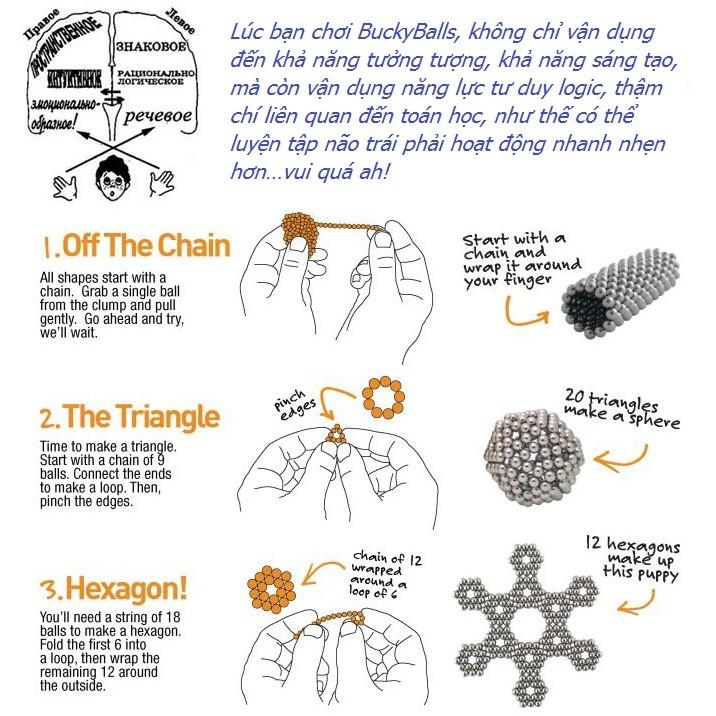 Nam châm Buckyballs 5mm màu Bạc 216 viên