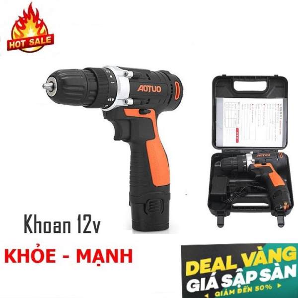 máy khoan bắt vít pin 12v - Aotuo có đảo chiều-Tặng kèm hộp nhựa bảo vệ