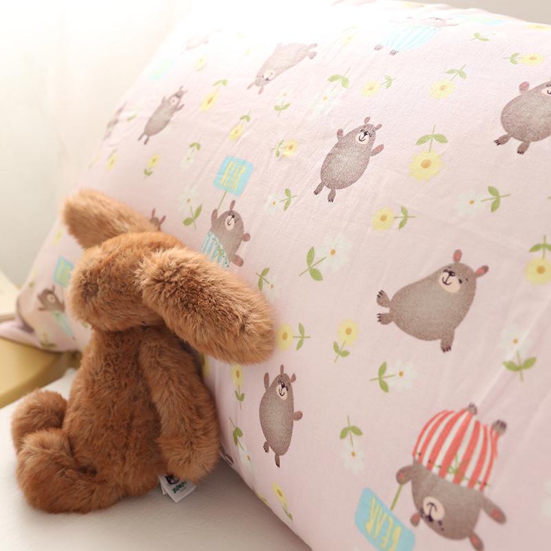 Sợi Hai Lớp 100% Cotton Hoạt Hình Gấu Gấu Một Chiếc Vỏ Gối Màu Trắng Nhỏ Bị Hỏng Bông Hoa Vỏ Gối Trên Giường Cung Cấp