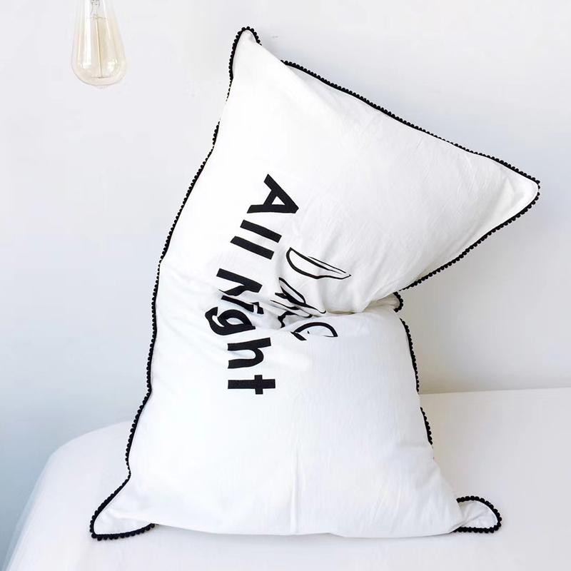 Ins 100% Cotton Trắng Màu Sleep Vỏ Gối Chữ Cái Đơn Giản Lược Bông Giặt Nước Vỏ Gối 100% Cotton Vỏ Gối Một Cặp