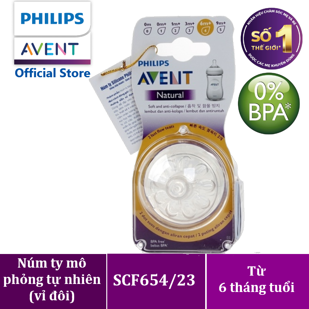 Núm ty Philips Avent SCF654/27 6M+ 4 lỗ Natural (2 chiếc)