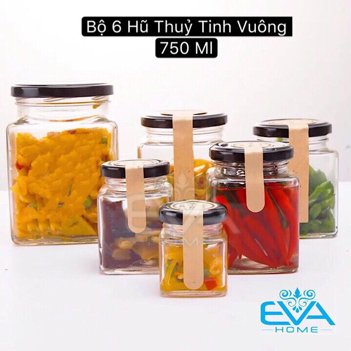 BỘ 6 HŨ THỦY TINH VUÔNG NẮP VẶN 750ML