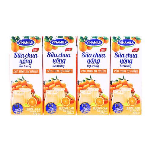 Sữa chua uống tiệt trùng Vinamilk hương cam 170ml lốc 4 hộp