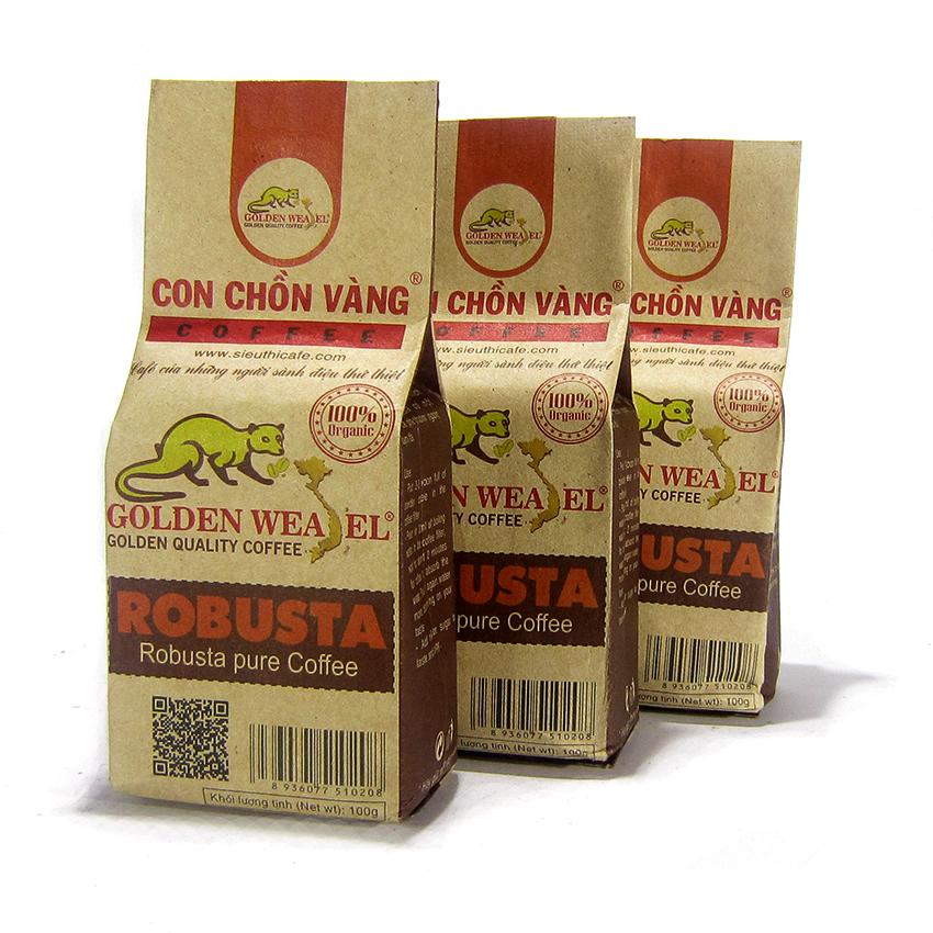 Cà phê bột nguyên chất Robusta Con Chồn Vàng