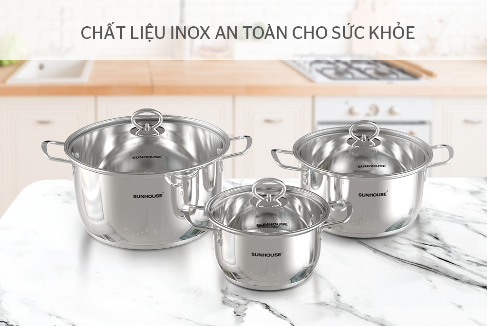 BỘ 3 NỒI INOX SUNHOUSE SHG788