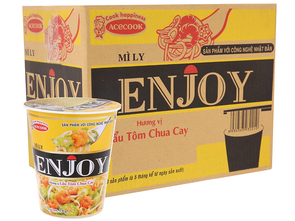 Mì Enjoy Lẩu Tôm Chua Cay 77g thùng 12 ly