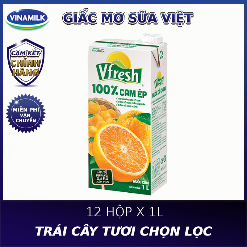 Nước Ép Vfresh vị Đào 1L 12 hộp