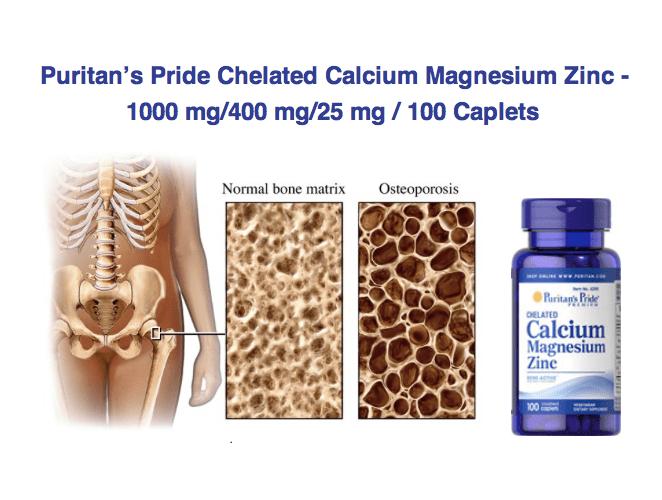 Viên uống hỗ trợ xương Puritan's Pride Chelated Calcium, Magnesium & Zinc 100 viên