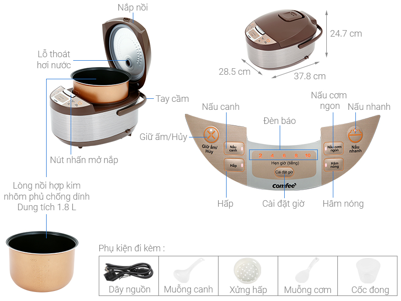 Nồi cơm điện Comfee CR-FD1820C 1.8L