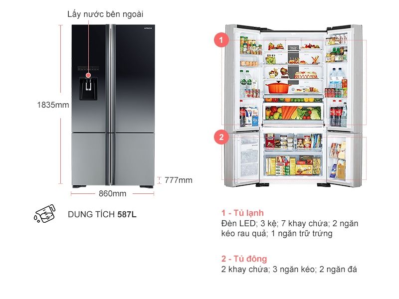 Tủ lạnh Hitachi R-WB730PGV6X 587L