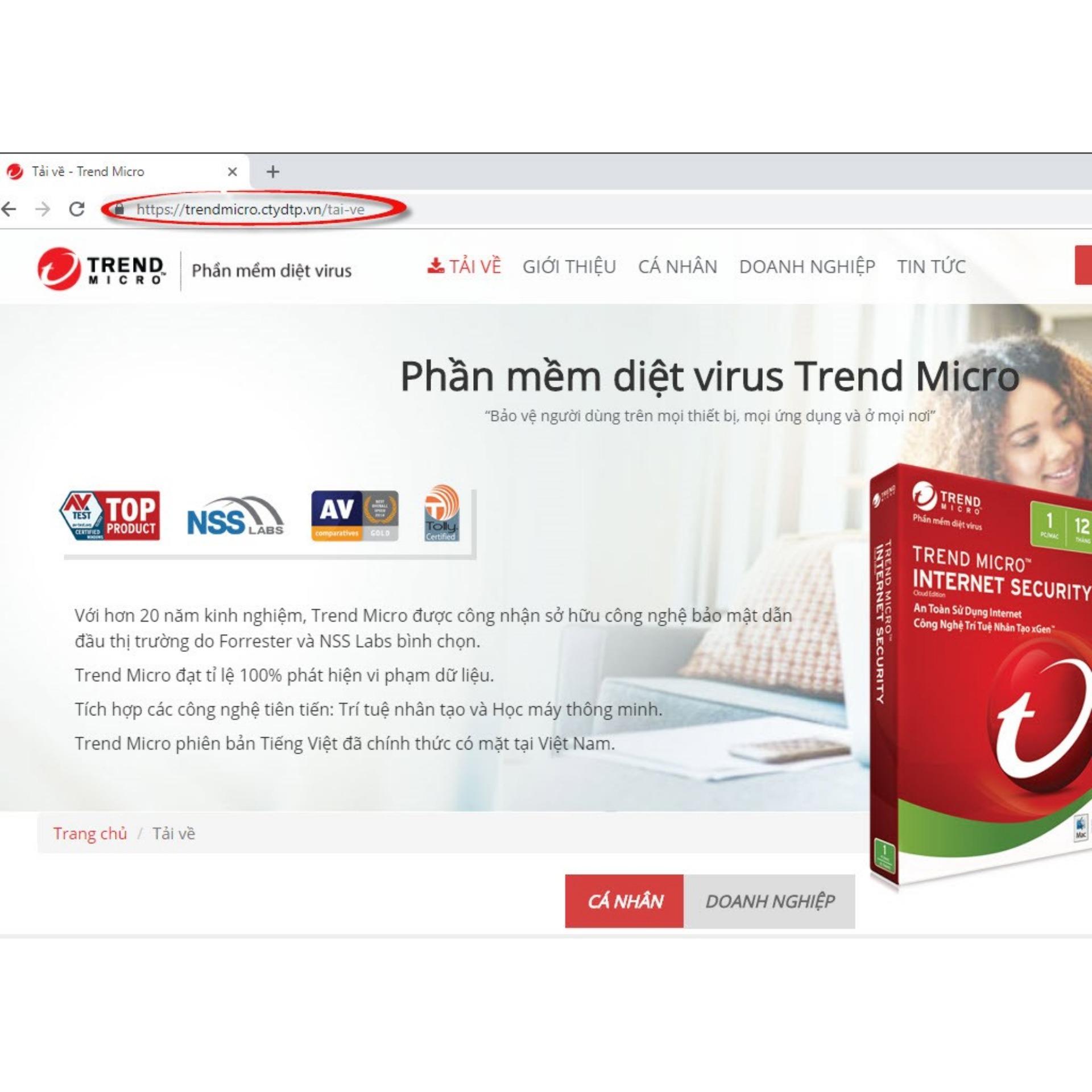 Phần Mềm Diệt Virus Trend Micro Internet Security (1 PC/1 Year)