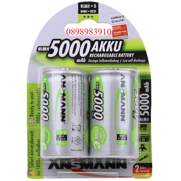 Pin đại sạc D ANSMANN 5000mAh NiMH HR20 BL2