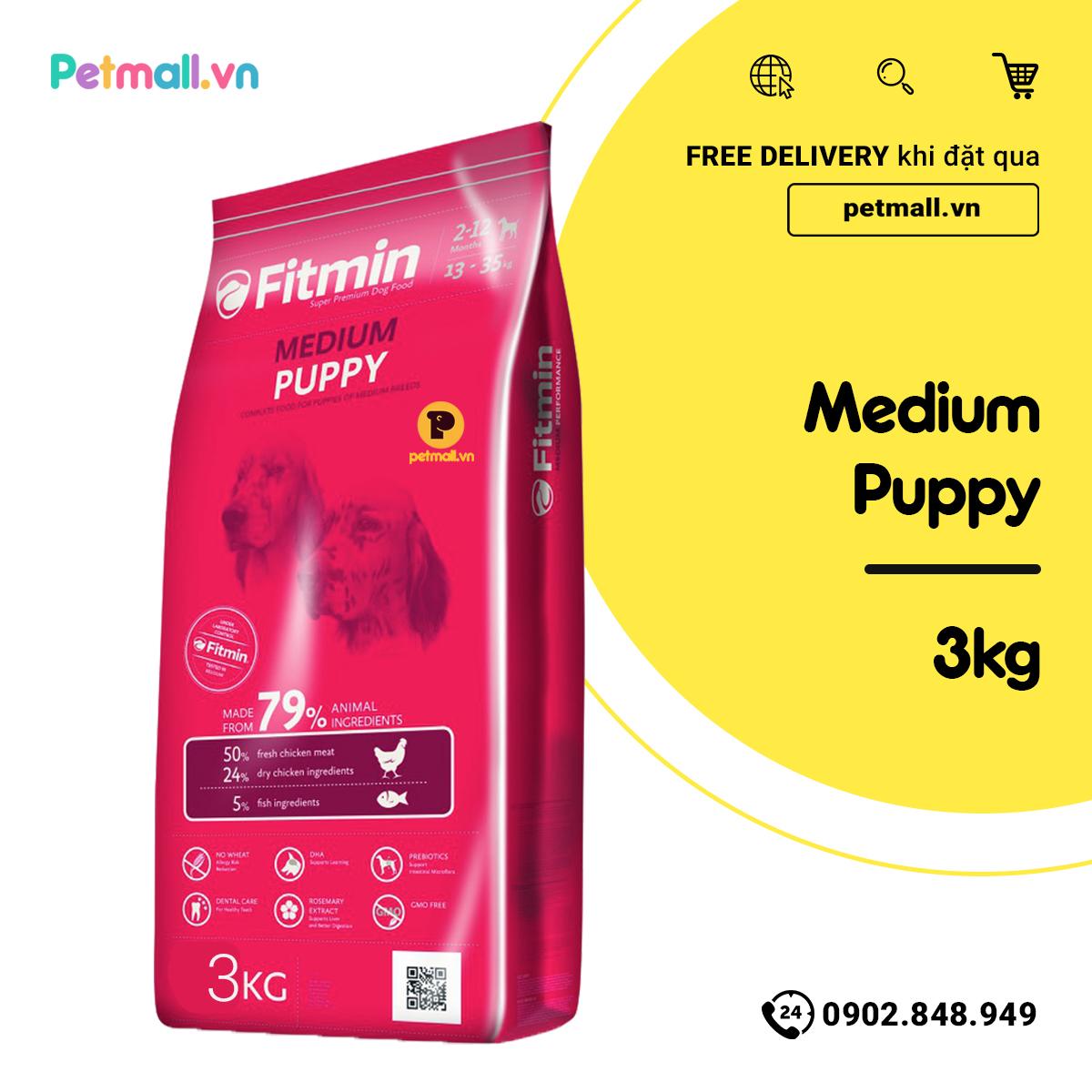 Thức ăn cho chó Fitmin Medium Puppy - 3kg, dành cho chó con giống vừa