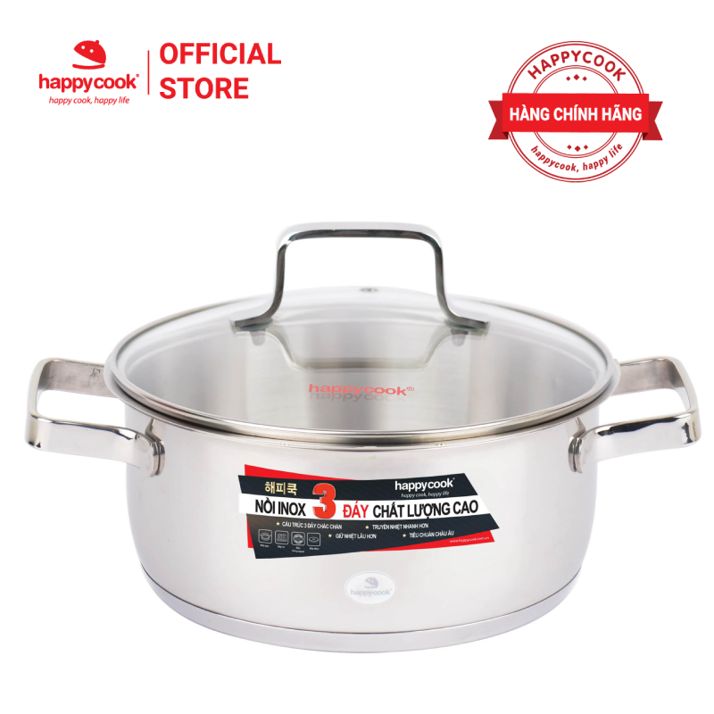 Nồi inox Happy Cook Delux Plus N20-DLGP - 20cm, 3 đáy nắp kính