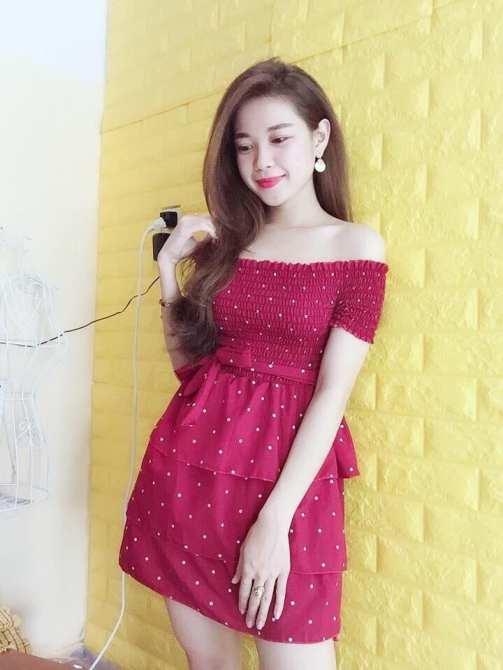 Đầm xòe chấm bi phối nơ