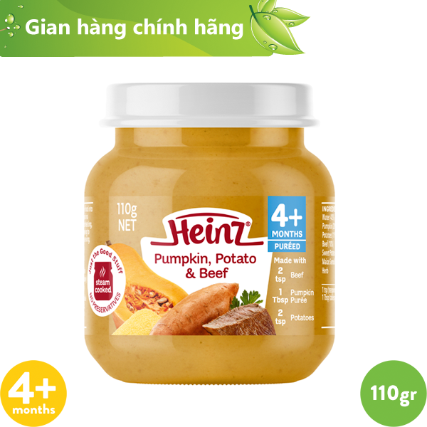 Dinh dưỡng đóng lọ bí đỏ, khoai tây và bò nghiền Heinz 110g