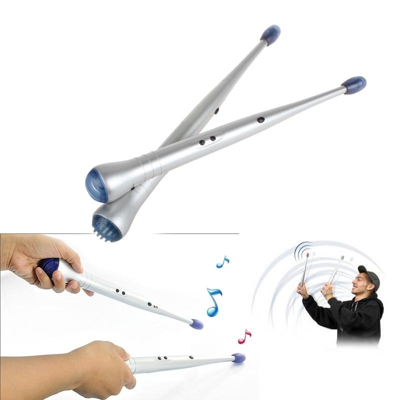 2pcs Sliver Electronic Drum Sticks Snare Sounds and Create Drum Crash with Built-in Speaker and Sensitive Tip