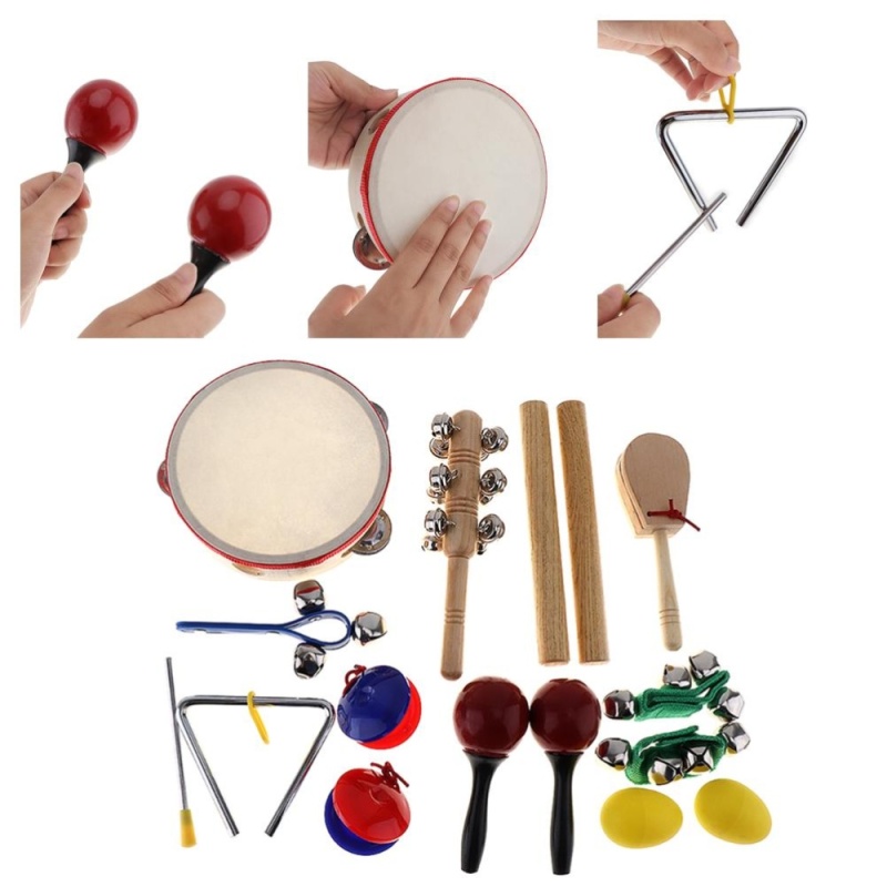 16pcs Colorful 10 Kinds Kindergarten Kids Tambourine Drum Percussion Toys