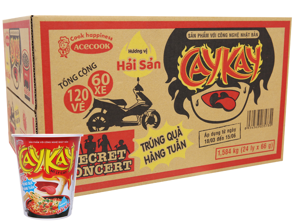 Mì Caykay Hải Sản 66g thùng 24 ly