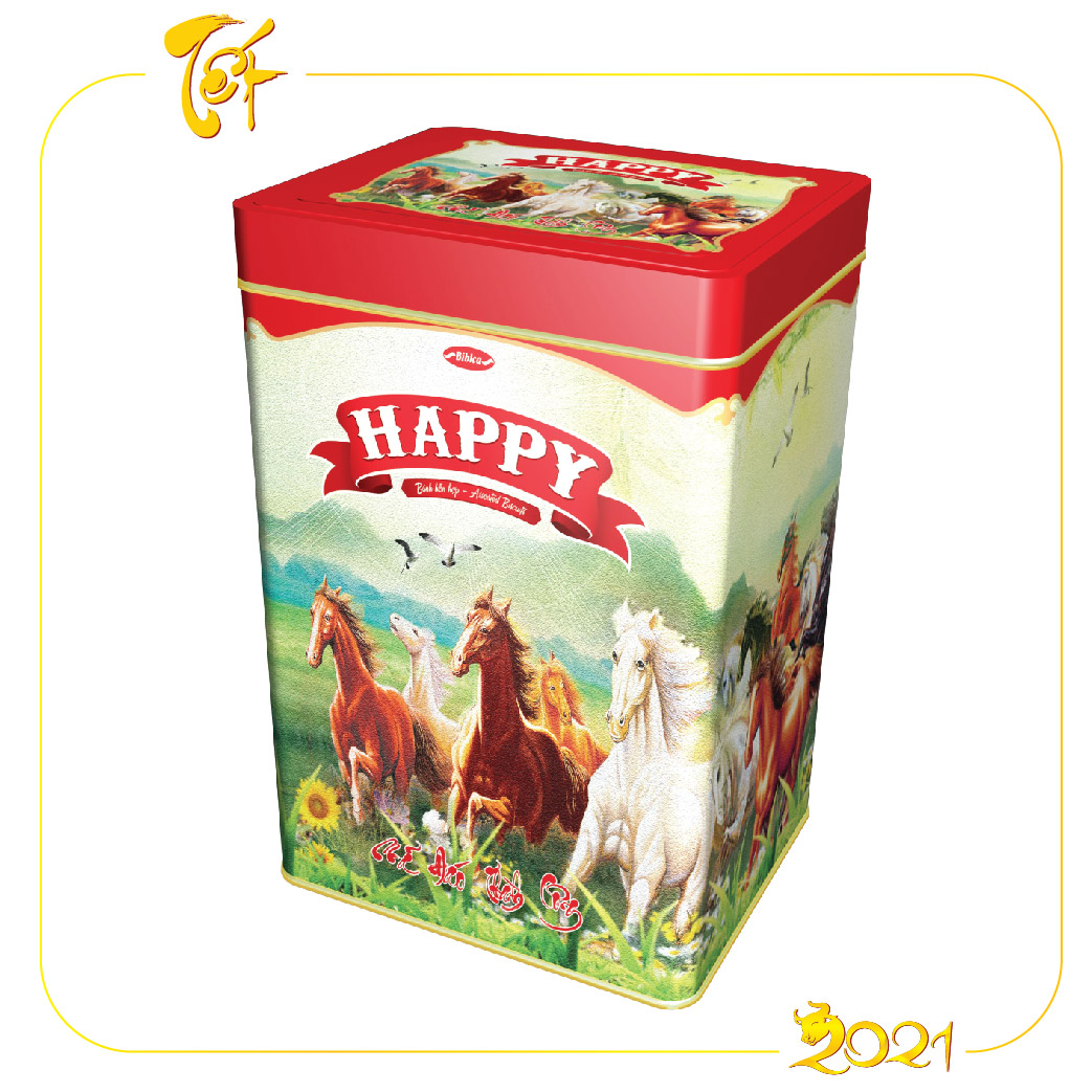 Bánh hỗn hợp hộp thiếc Happy Mã Đáo Thành Công 600g