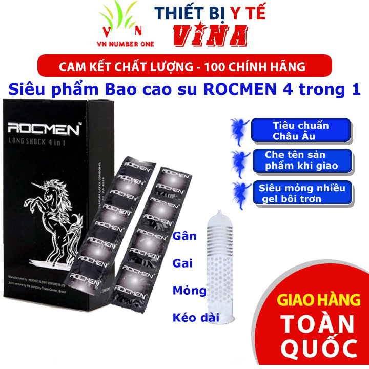 Bao cao su ROCMEN Long Shock 4 trong 1 mỏng có gân ở thân dưới và có