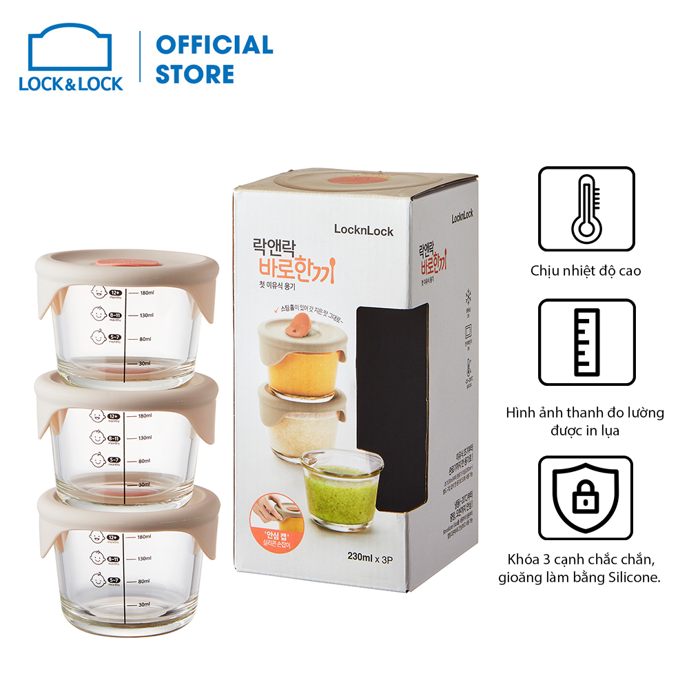 Hộp đựng thức ăn cho bé Lock&Lock có vạch chia LLG508S3 - 3 hộp x 230ml
