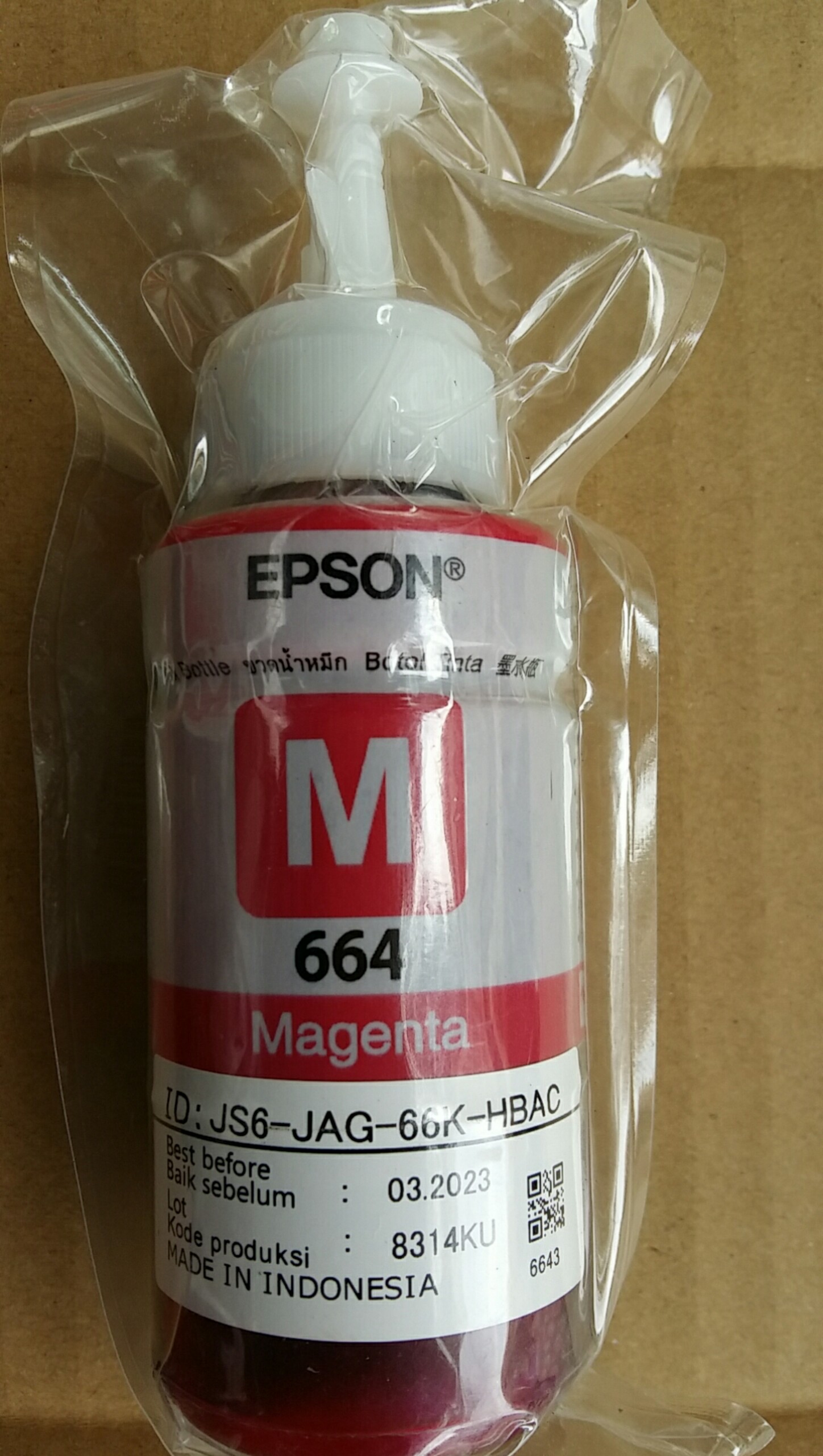 Mực in phun Epson C13T6643 dùng cho máy L100/L220/L310/L110/L210/L310/L360/L120/L1300/L550