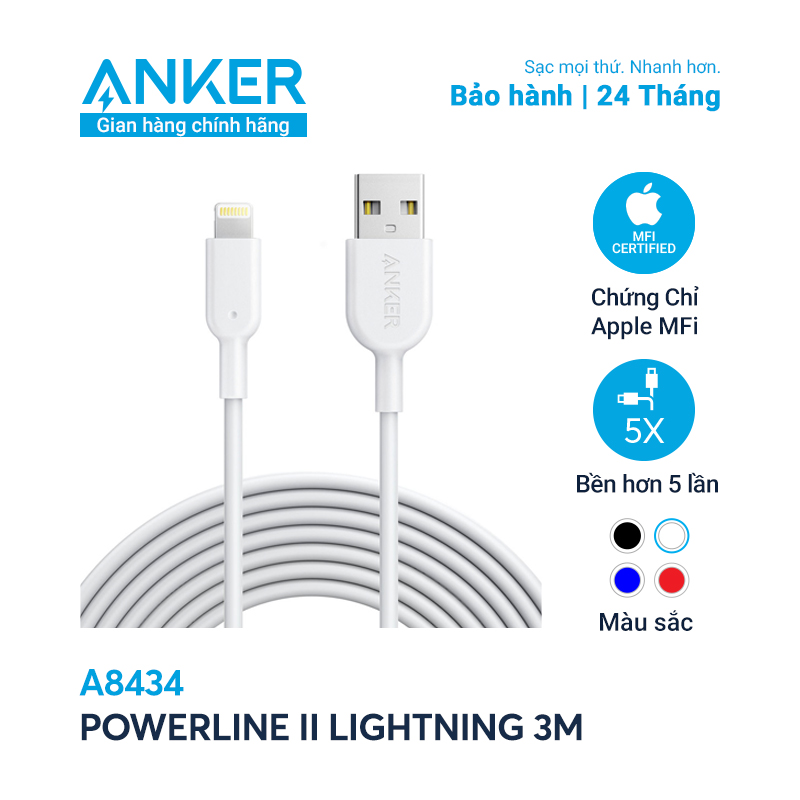 Cáp Lightning Anker Powerline II - Dài 3m - A8434