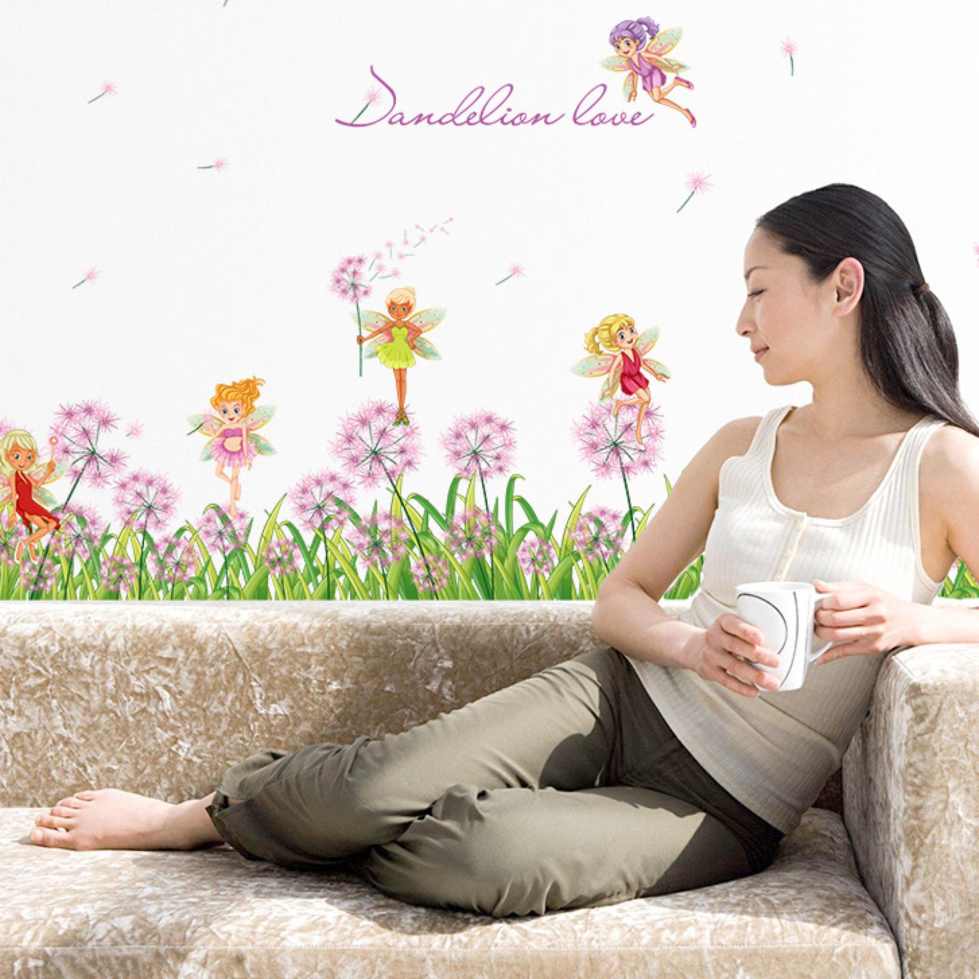 Decal dán tường thiên thần nhỏ bên hoa bồ công anh SK7040