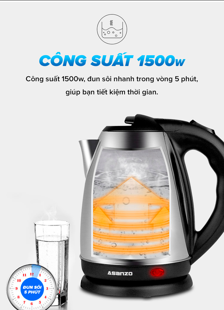 Ấm đun siêu tốc Asanzo SK-1800 1.8 lít