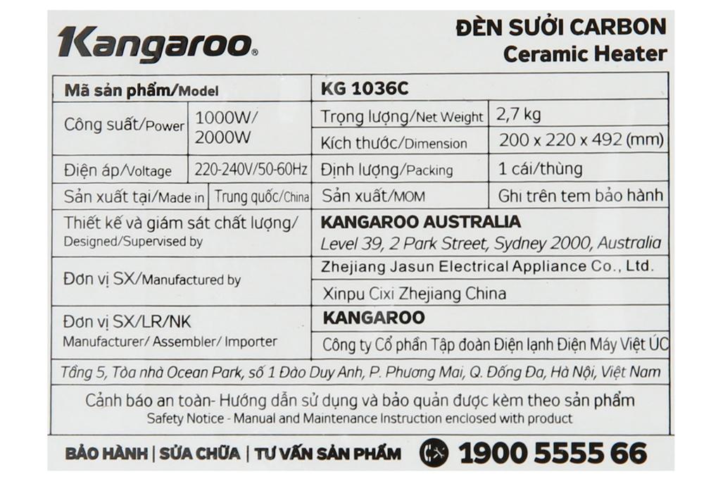 Quạt sưởi gốm Kangaroo KG1036C - 2000W