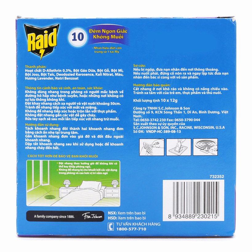 Nhang muỗi Raid hương Lavender combo 10 hộp
