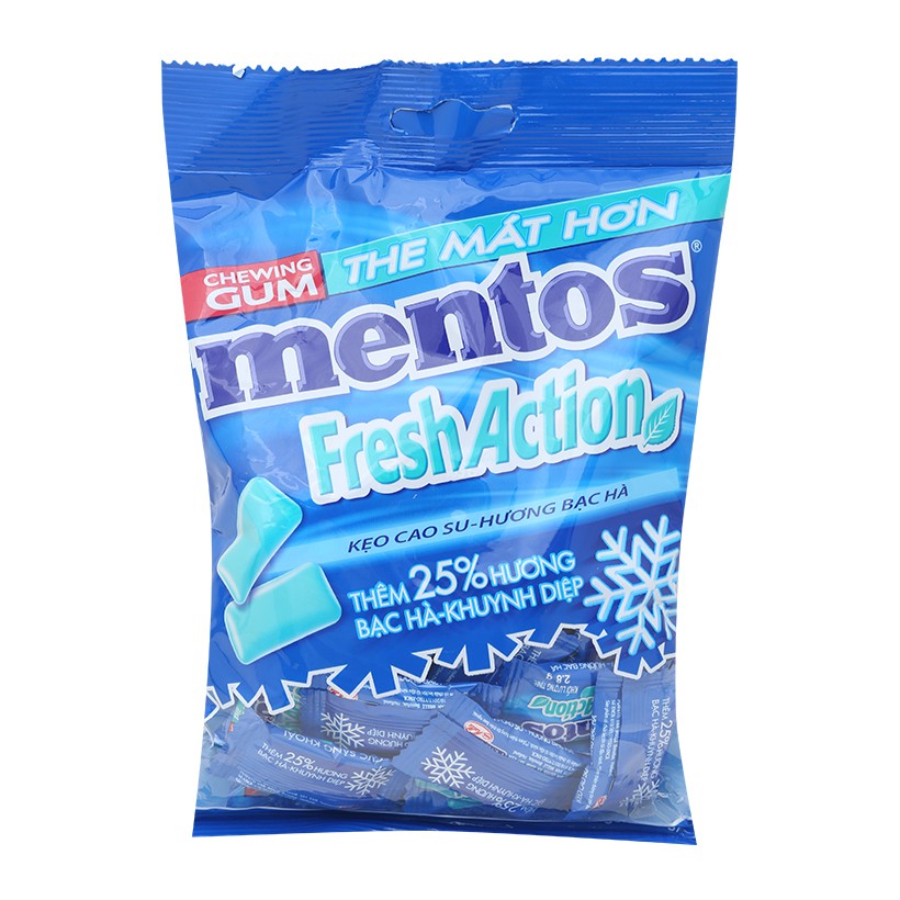 Kẹo cao su Mentos Fresh Action hương bạc hà gói 112g