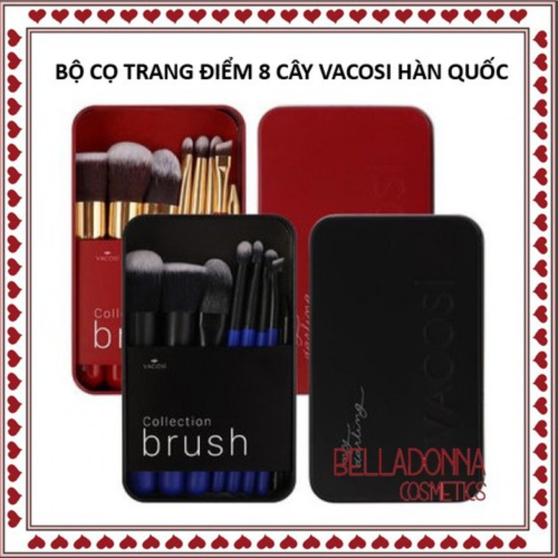 Bộ cọ trang điểm hộp sắt Vacosi Collection Make Up House BC14 8 cây
