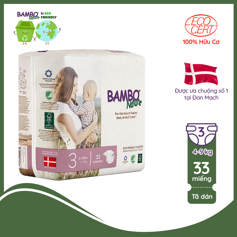 Tã dán Bambo Nature Midi 3 33 miếng (trẻ từ 5 - 9kg)