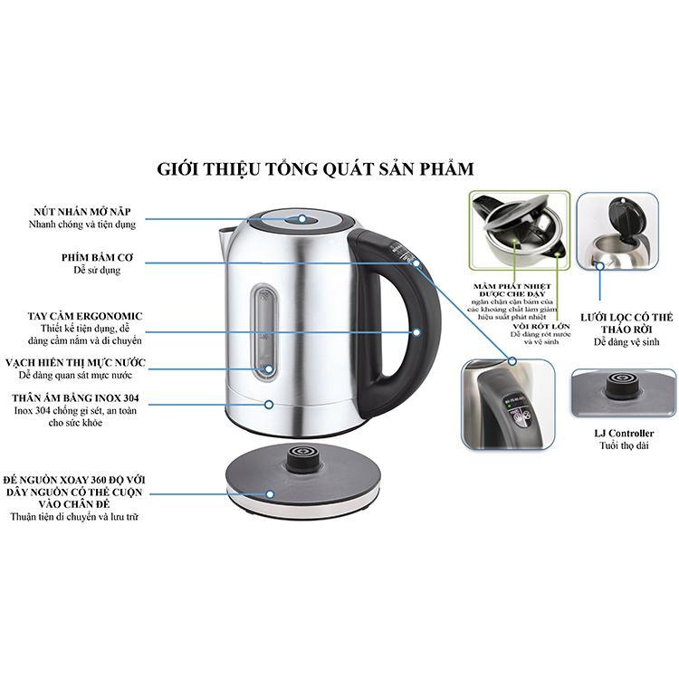 Bình đun siêu tốc inox Happycook HEK-171SD - 1.7 lít