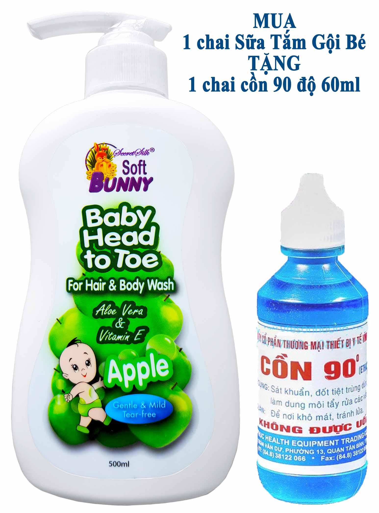 Sữa tắm gội toàn thân cho bé Soft Bunny hương táo 500ml