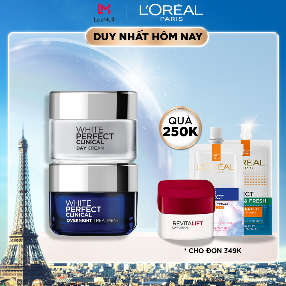 Bộ kem dưỡng trắng da, giảm thâm nám ngày và đêm L'Oreal White Perfect Clinical 50ml
